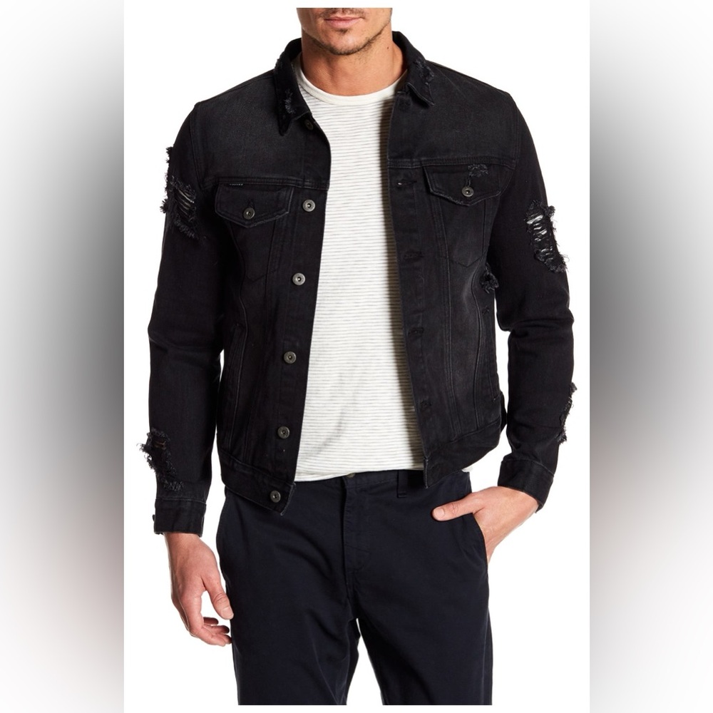 Men's Request Premier Distressed Black Denim Jacket